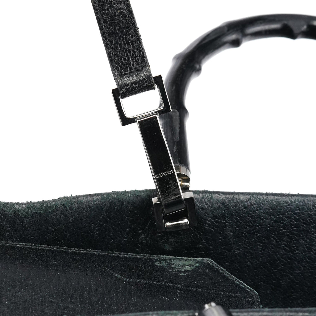 Black Leather Bamboo 2-Way Tote Bag
