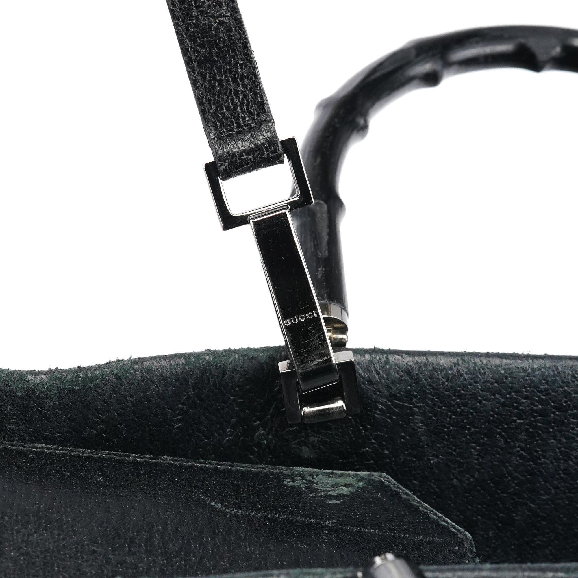 Black Leather Bamboo 2-Way Tote Bag