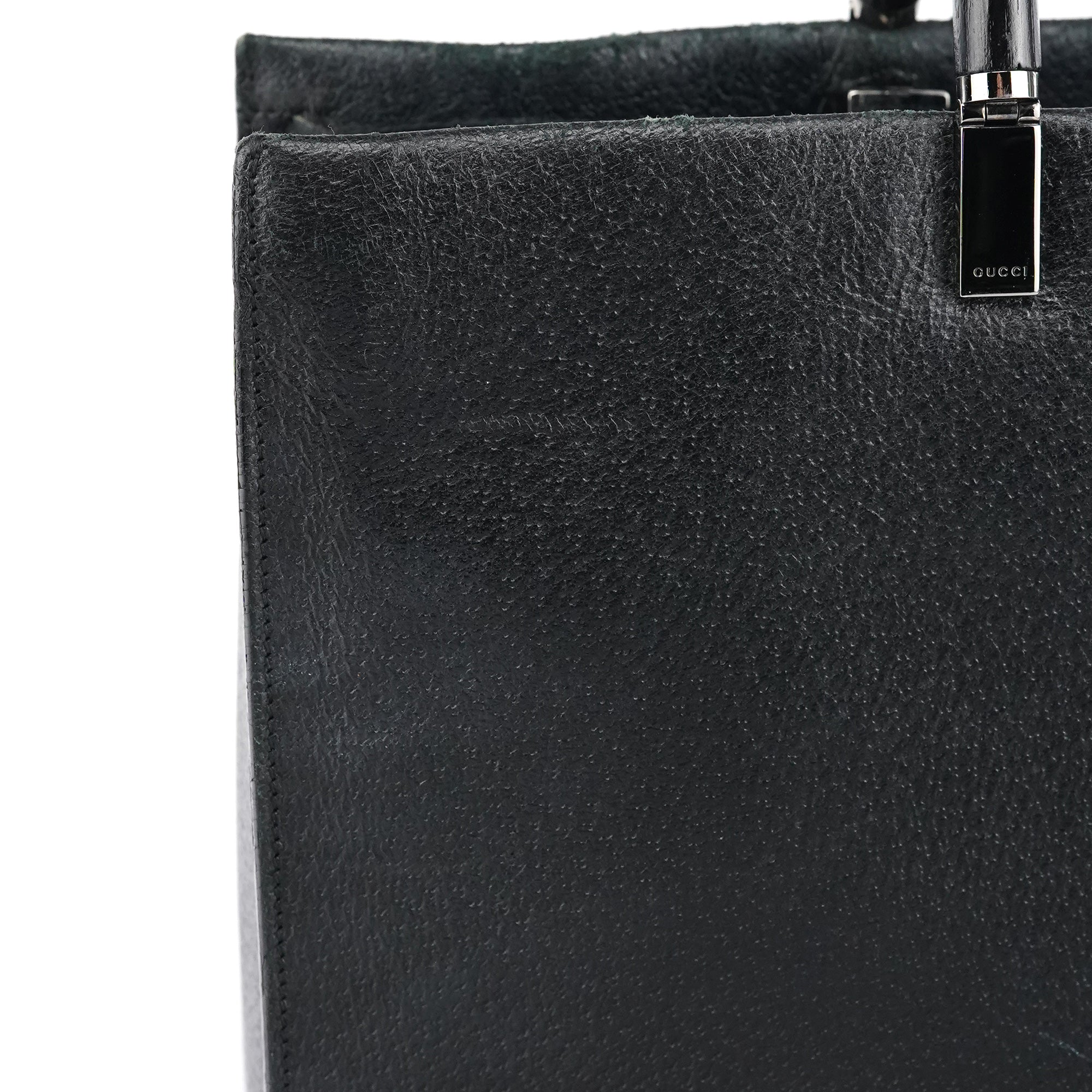 Black Leather Bamboo 2-Way Tote Bag