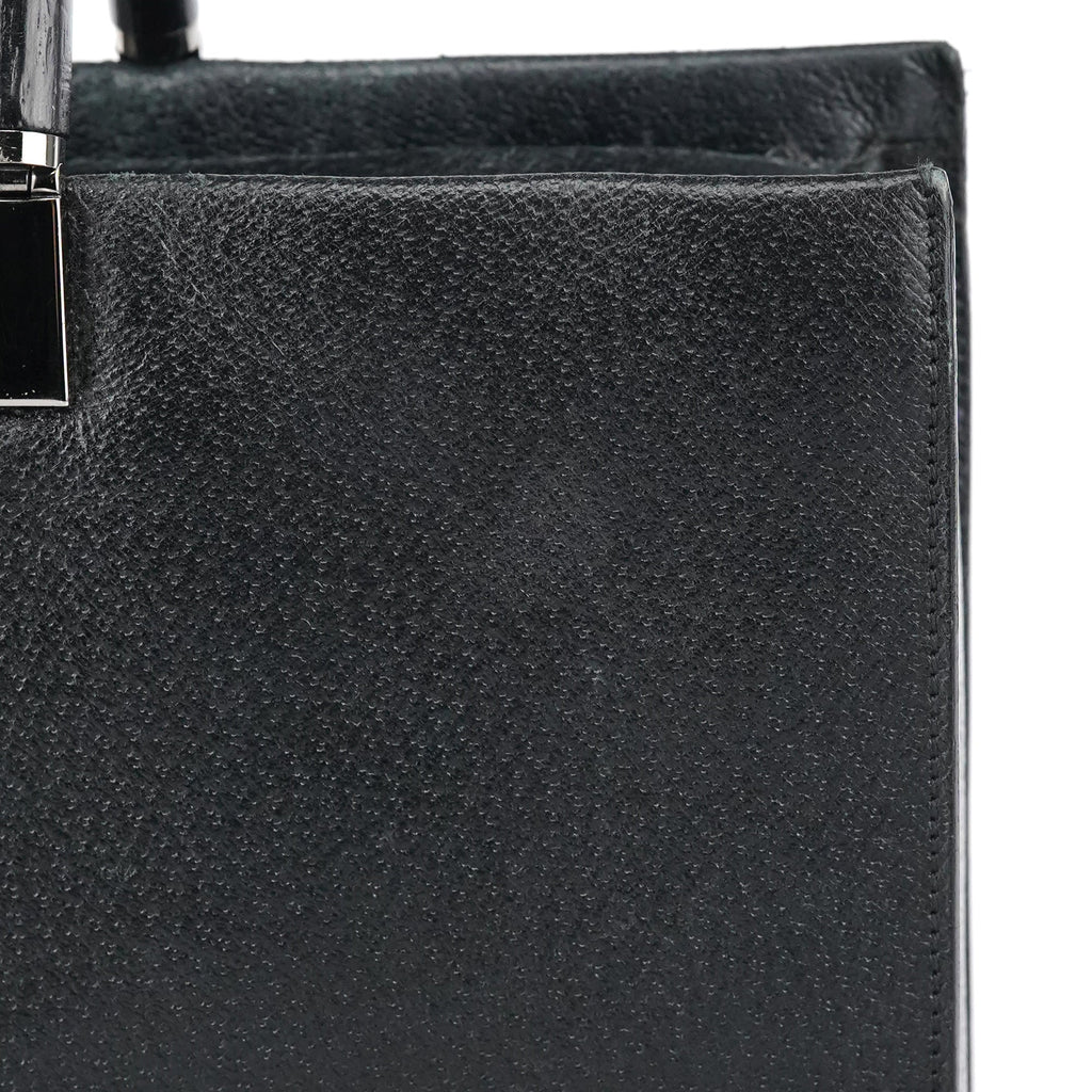 Black Leather Bamboo 2-Way Tote Bag