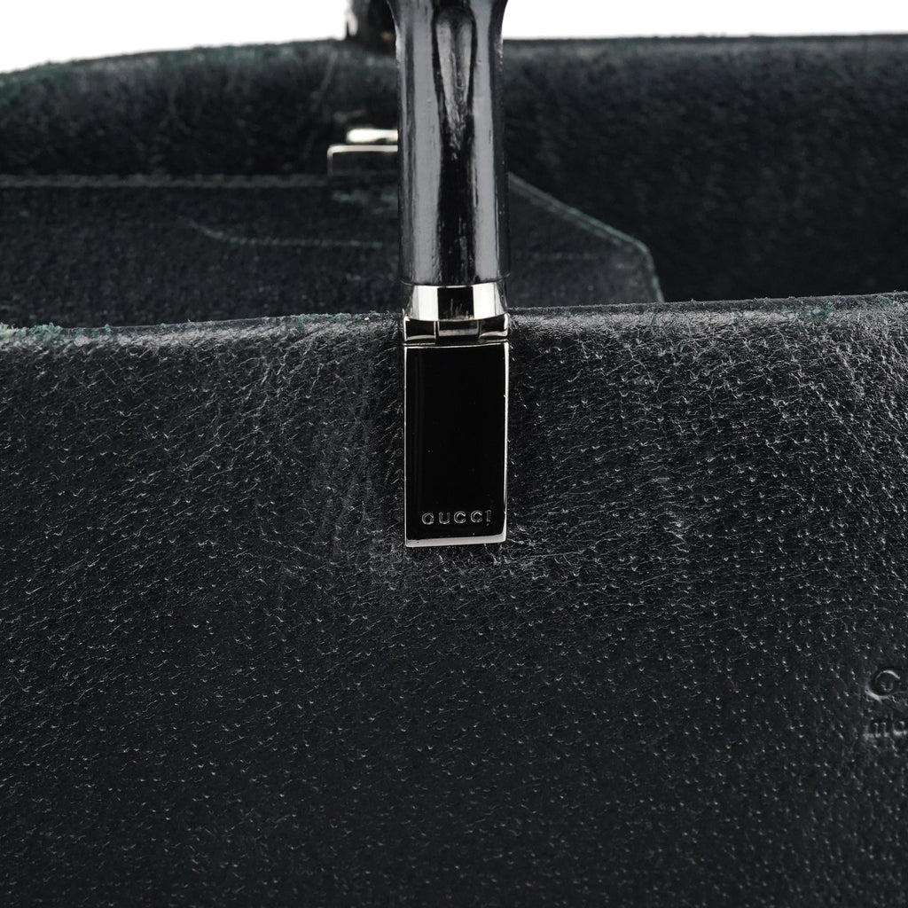 Black Leather Bamboo 2-Way Tote Bag