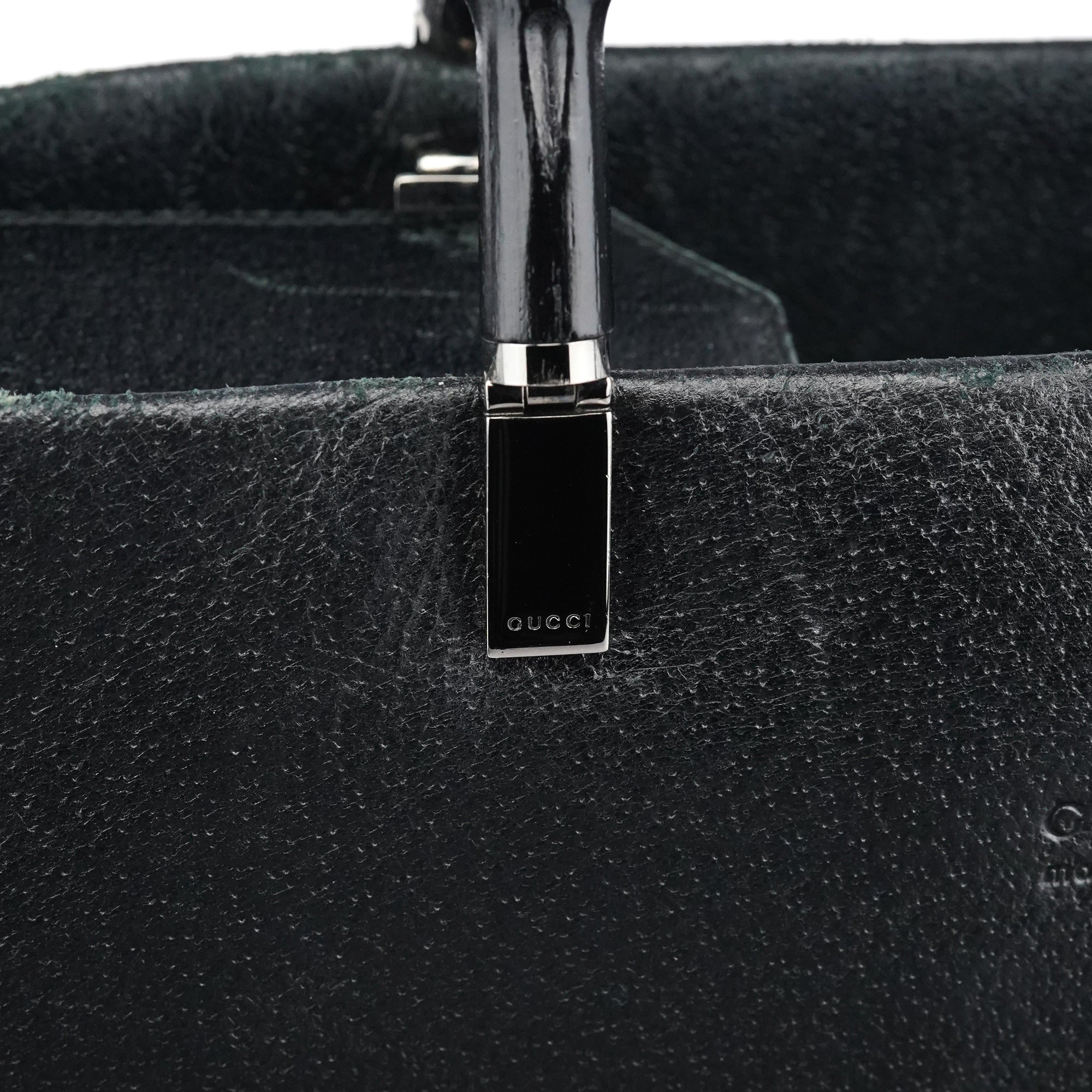 Black Leather Bamboo 2-Way Tote Bag