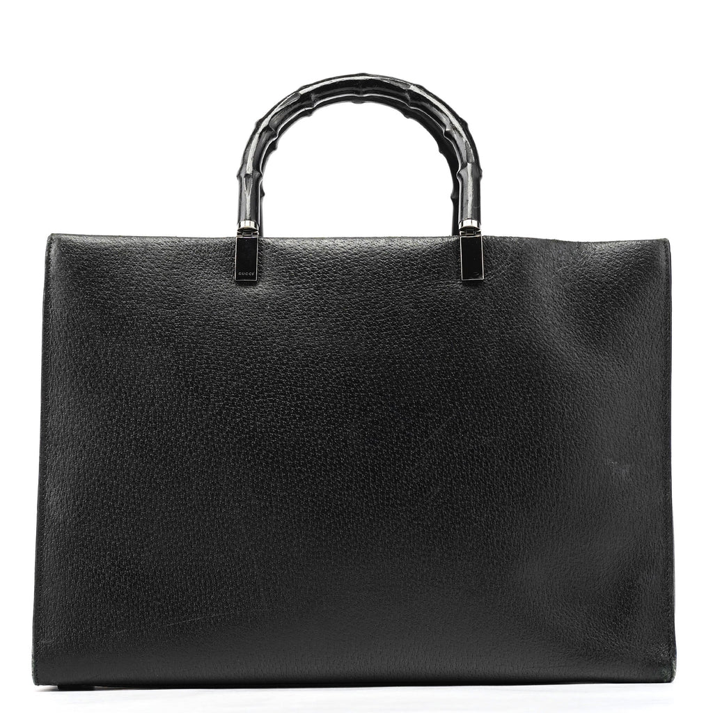 Black Leather Bamboo 2-Way Tote Bag