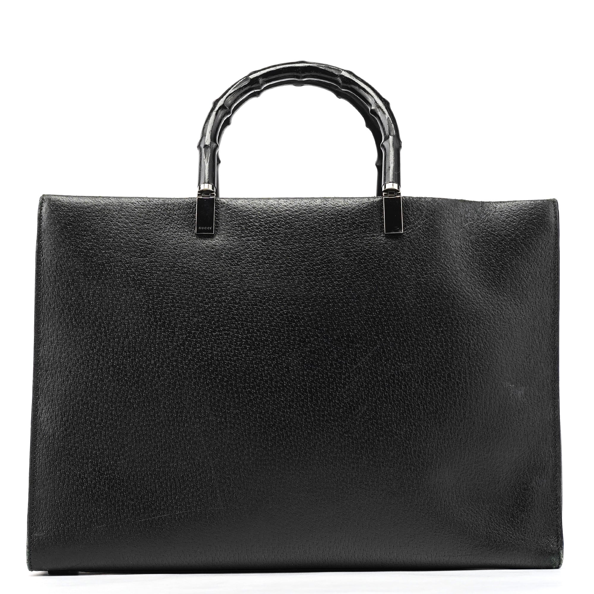 Black Leather Bamboo 2-Way Tote Bag