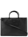 Black Leather Bamboo 2-Way Tote Bag