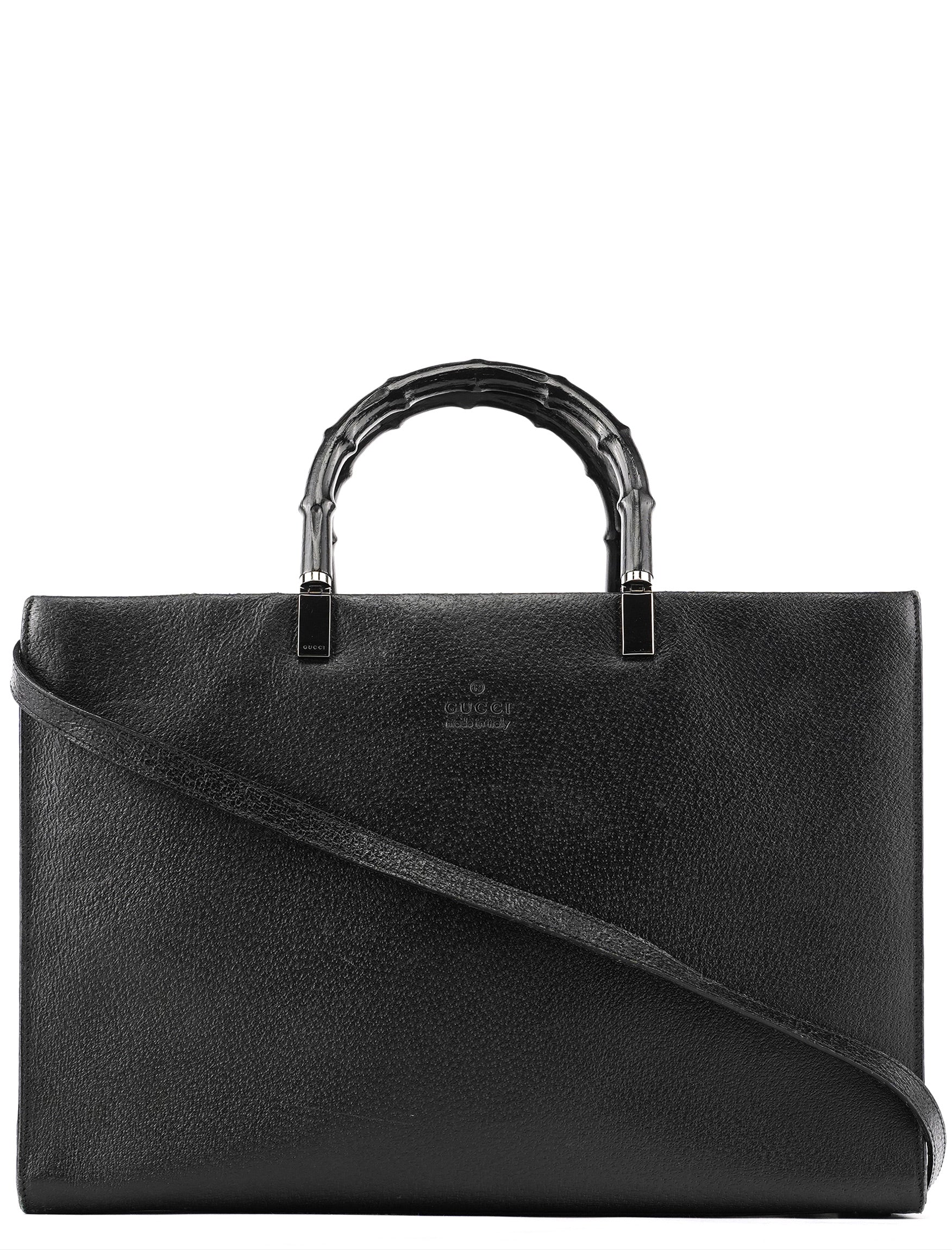 Black Leather Bamboo 2-Way Tote Bag