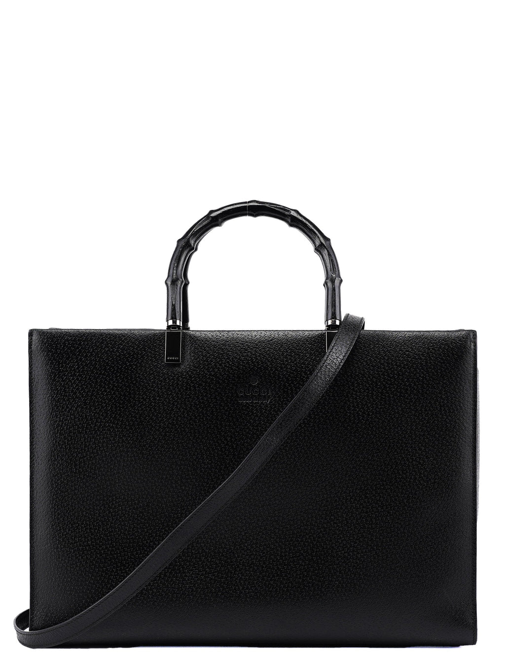 Black Leather Bamboo 2-Way Tote Bag
