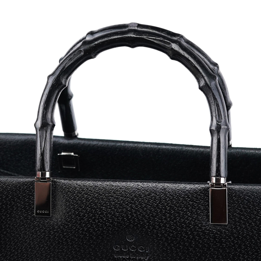 Black Leather Bamboo 2-Way Tote Bag
