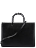 Black Leather Bamboo 2-Way Tote Bag