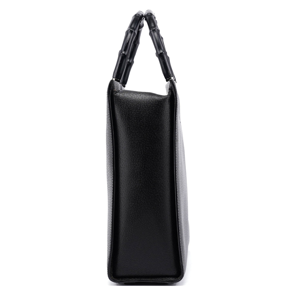 Black Leather Bamboo 2-Way Tote Bag
