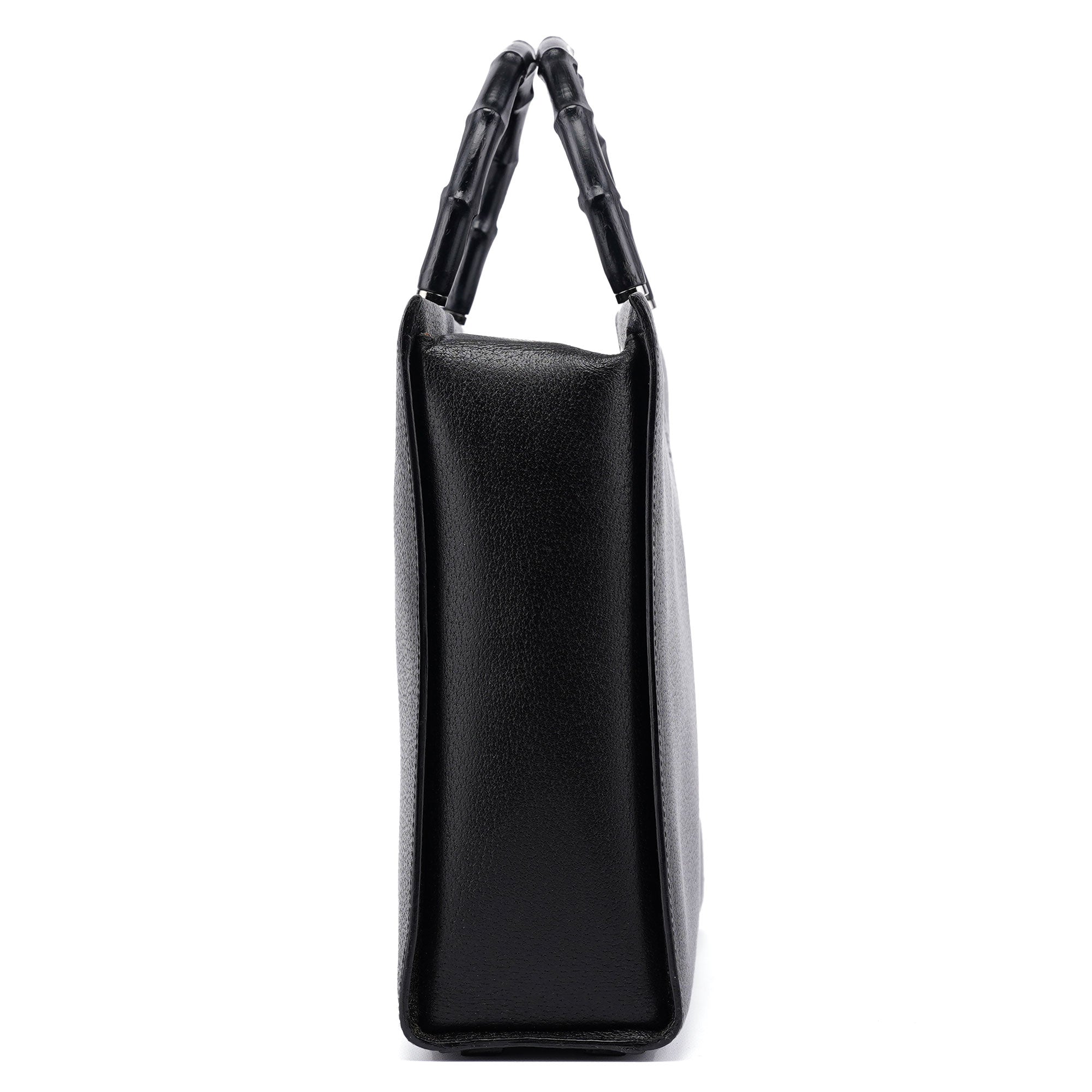 Black Leather Bamboo 2-Way Tote Bag