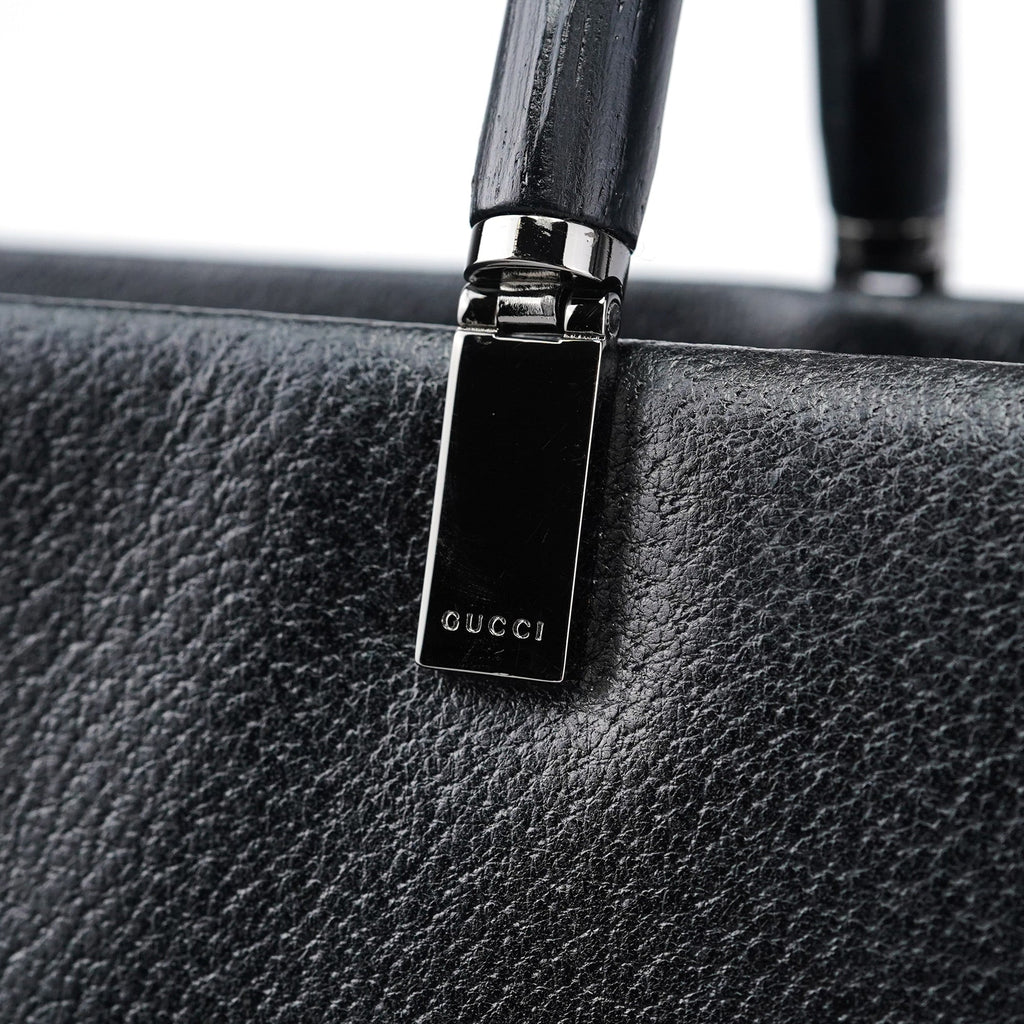 Black Leather Bamboo 2-Way Tote Bag