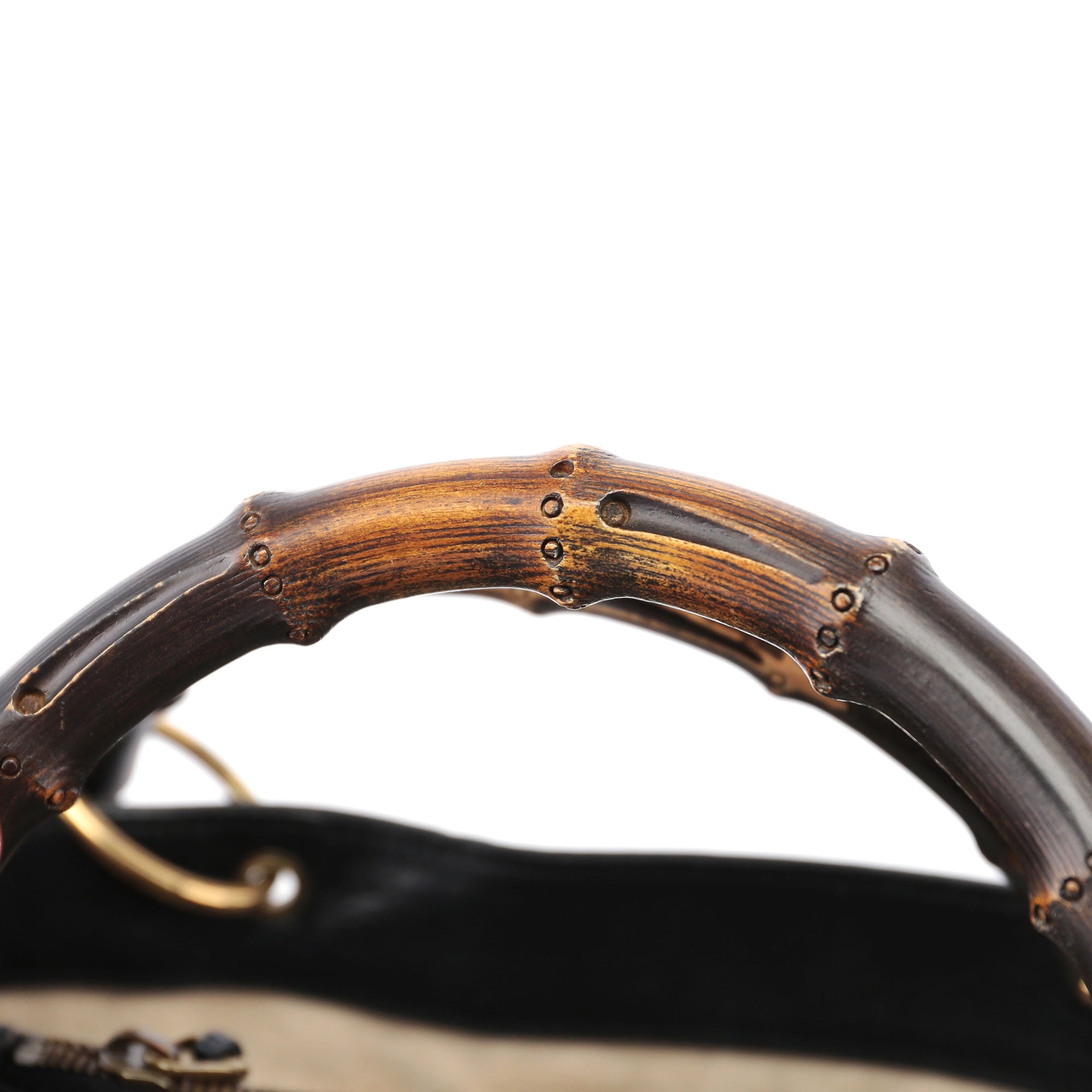 Black Leather Bamboo dual Handle Bag