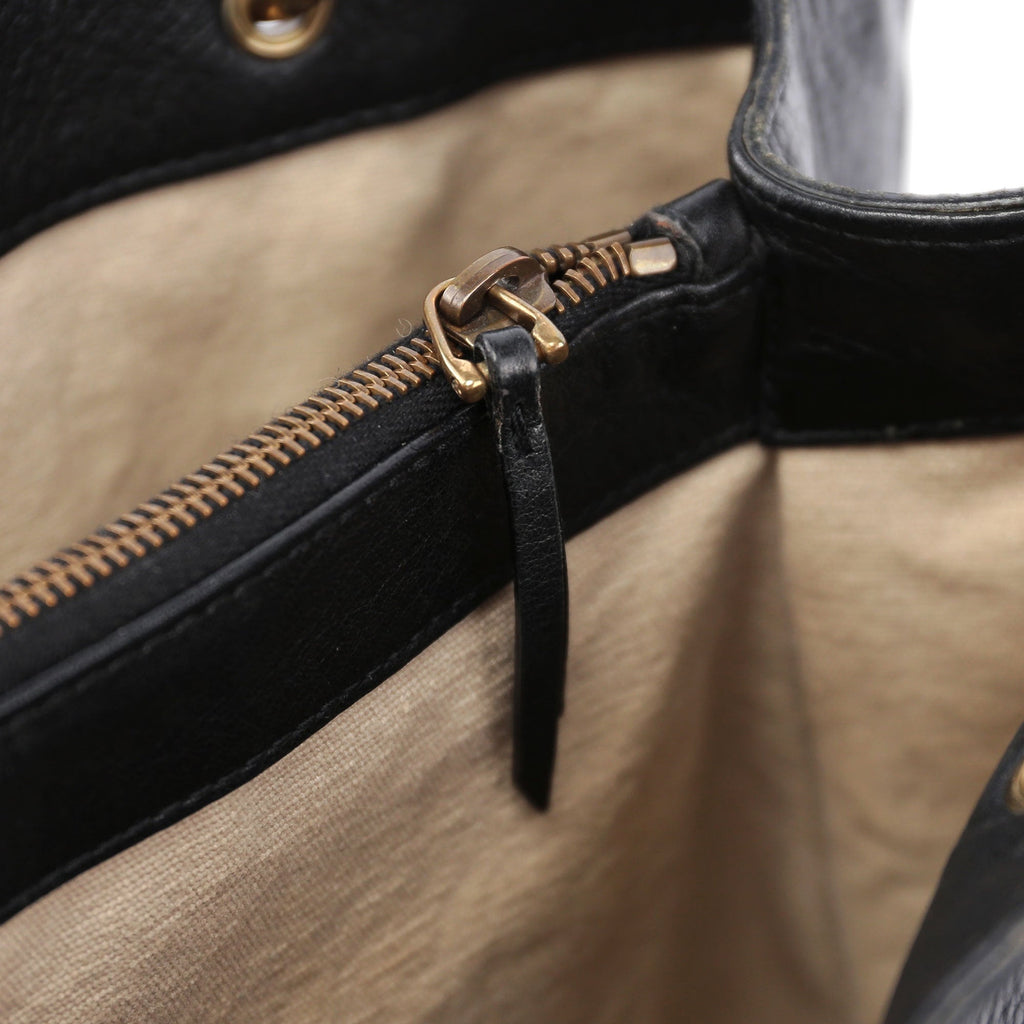 Black Leather Bamboo dual Handle Bag