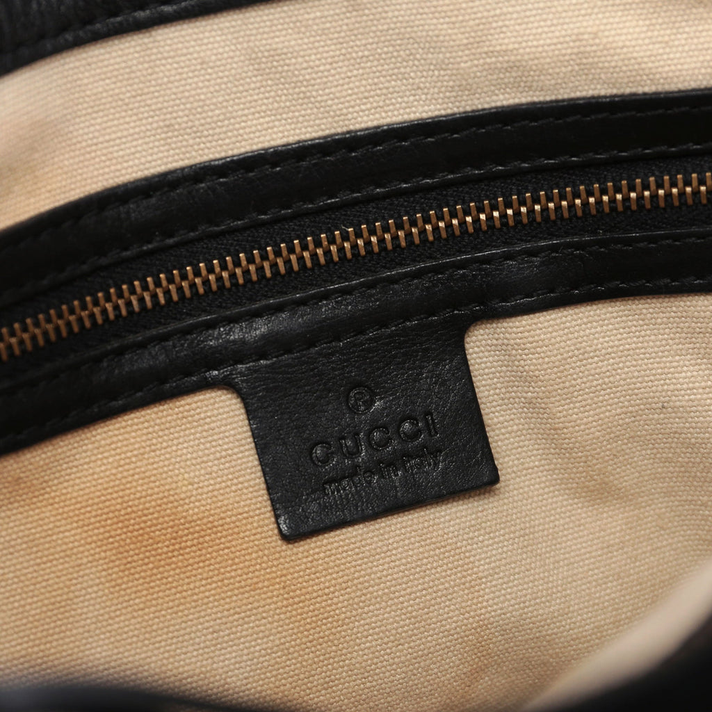 Black Leather Bamboo dual Handle Bag
