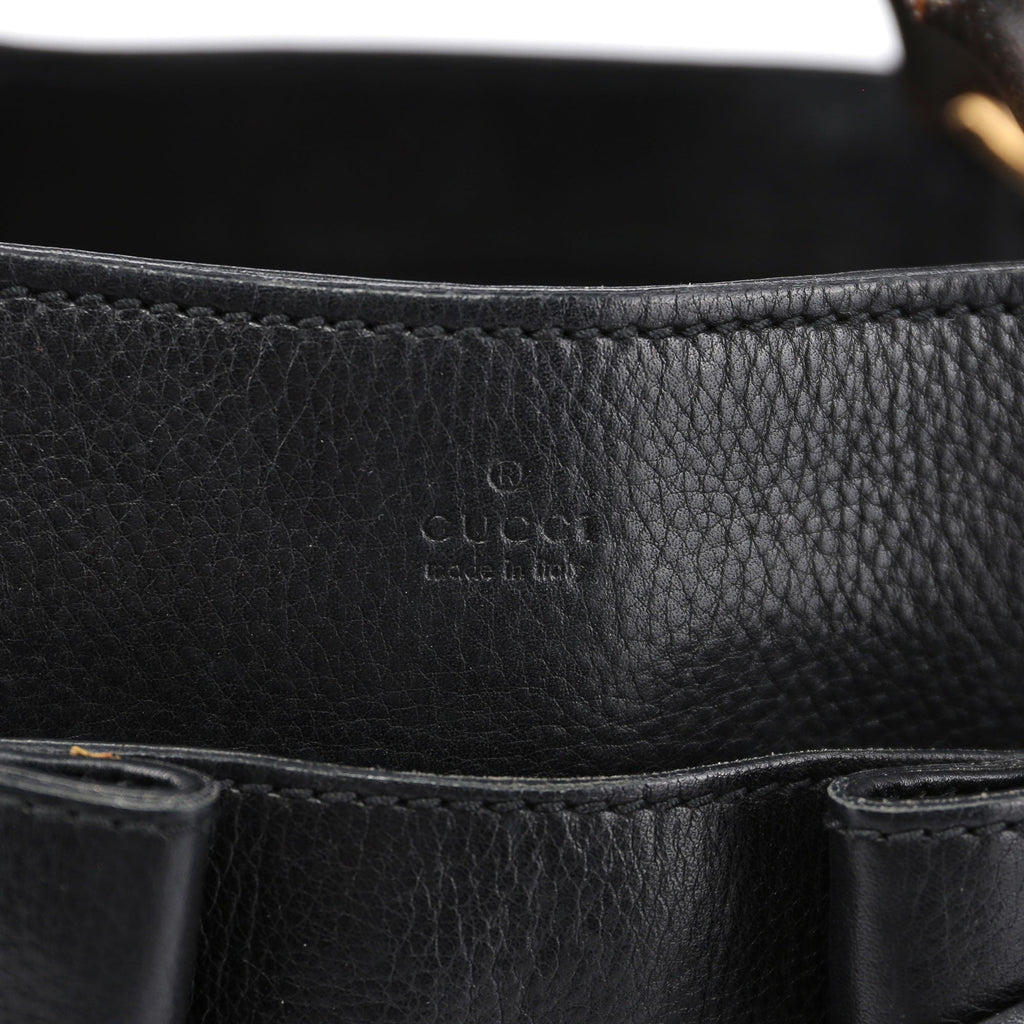 Black Leather Bamboo dual Handle Bag