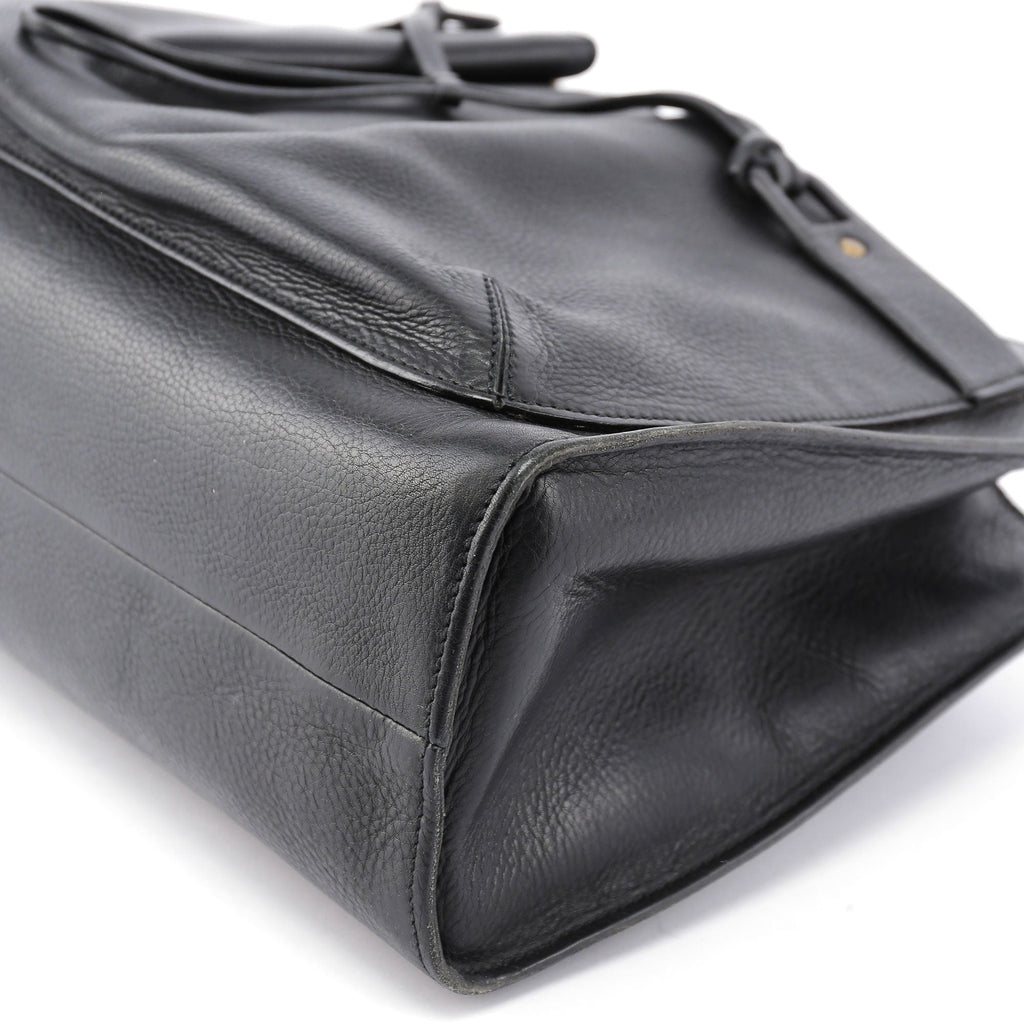 Black Leather Bamboo dual Handle Bag