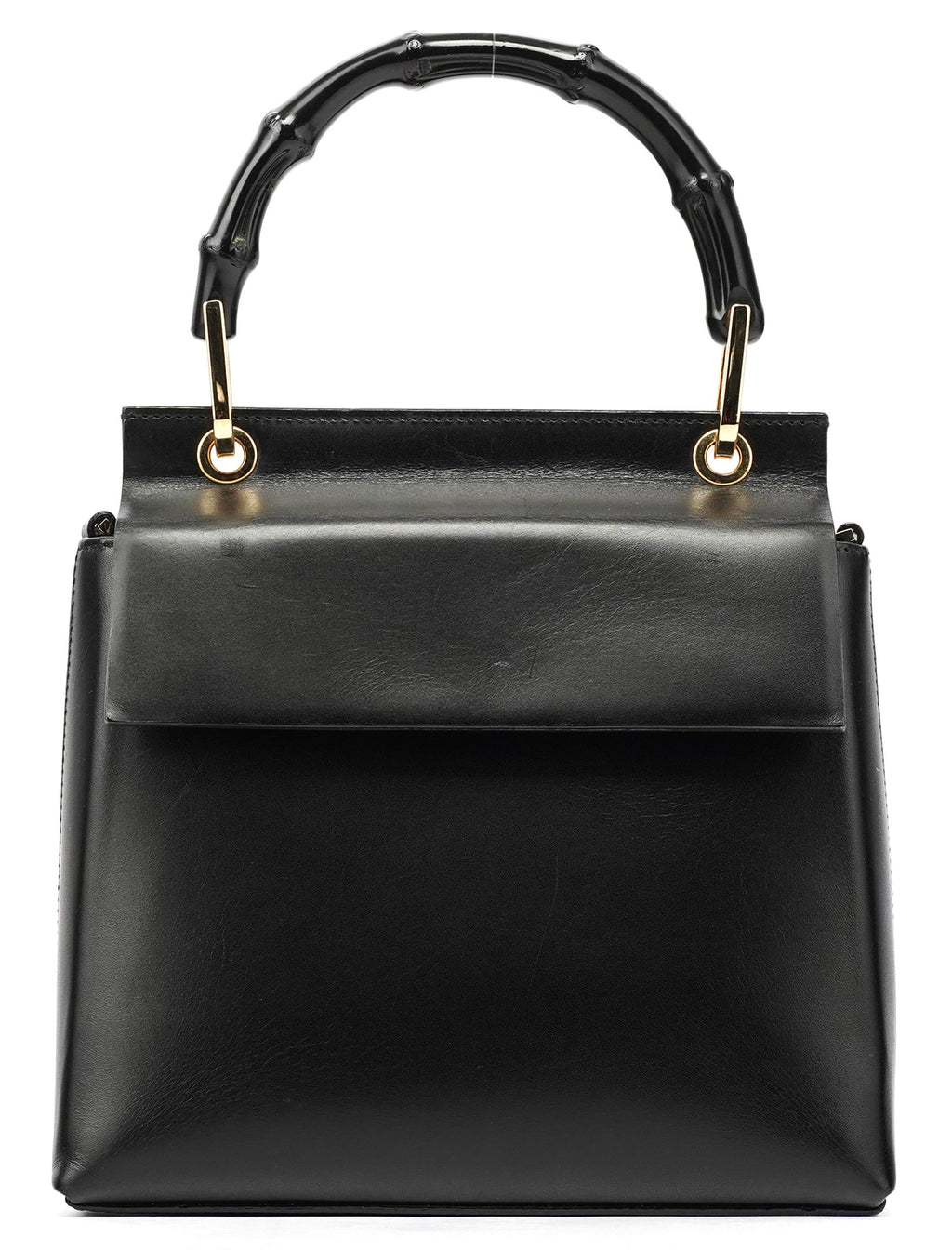 Black Leather Bamboo Flap Bag