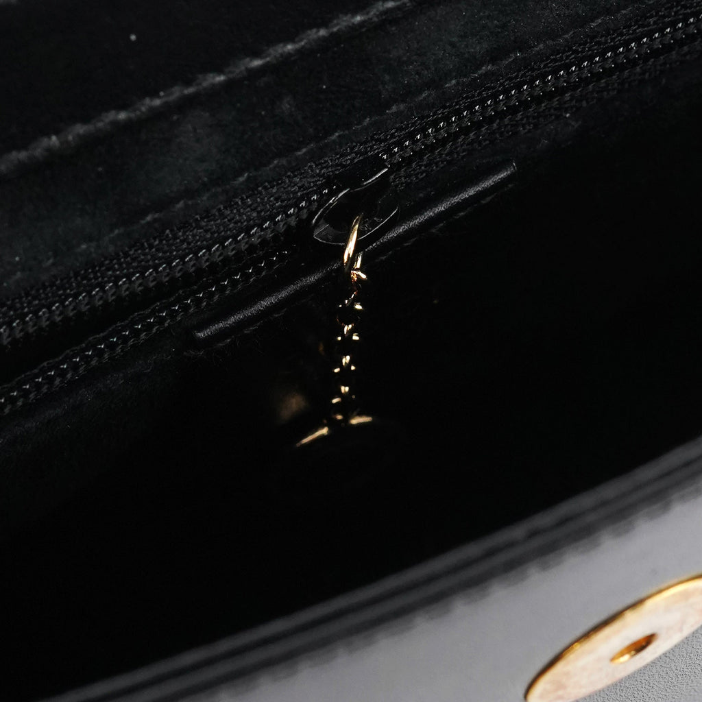 Black Leather Bamboo Flap Bag