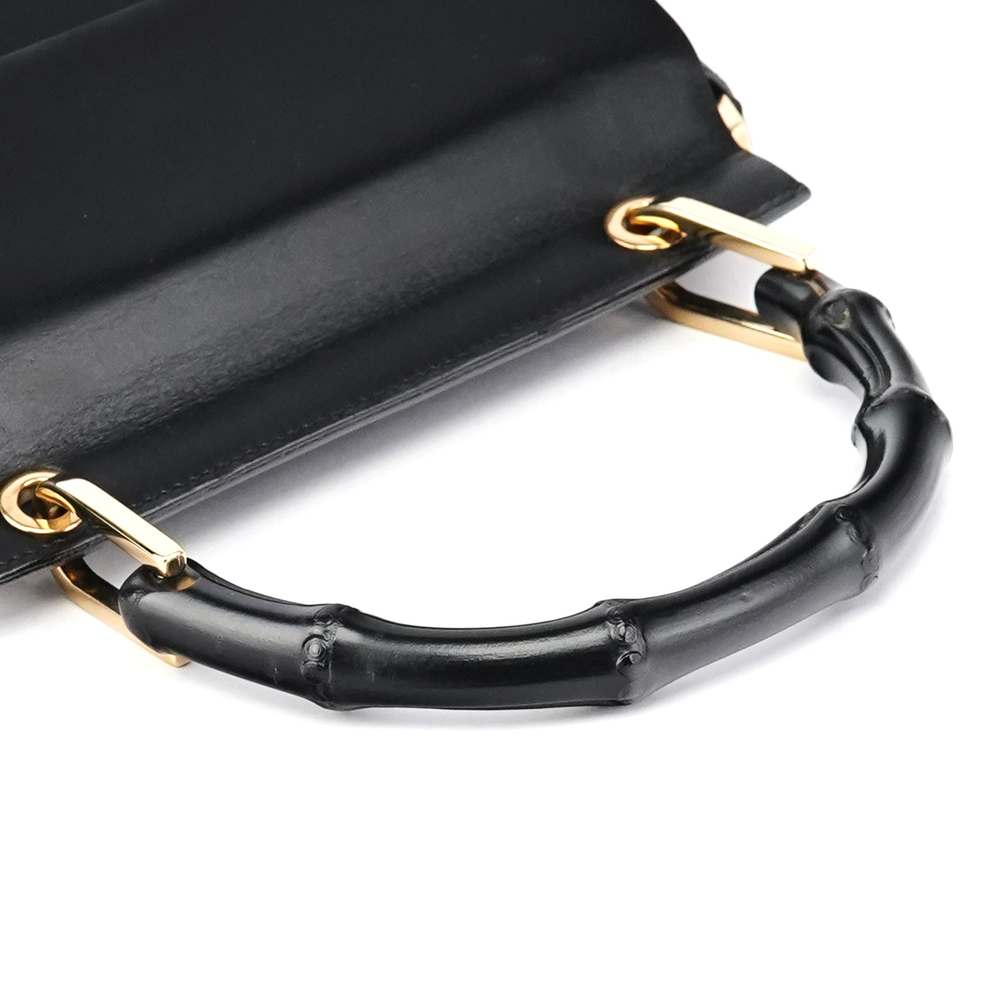 Black Leather Bamboo Flap Bag