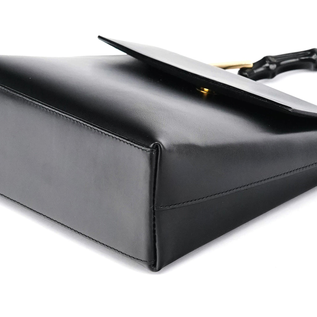 Black Leather Bamboo Flap Bag
