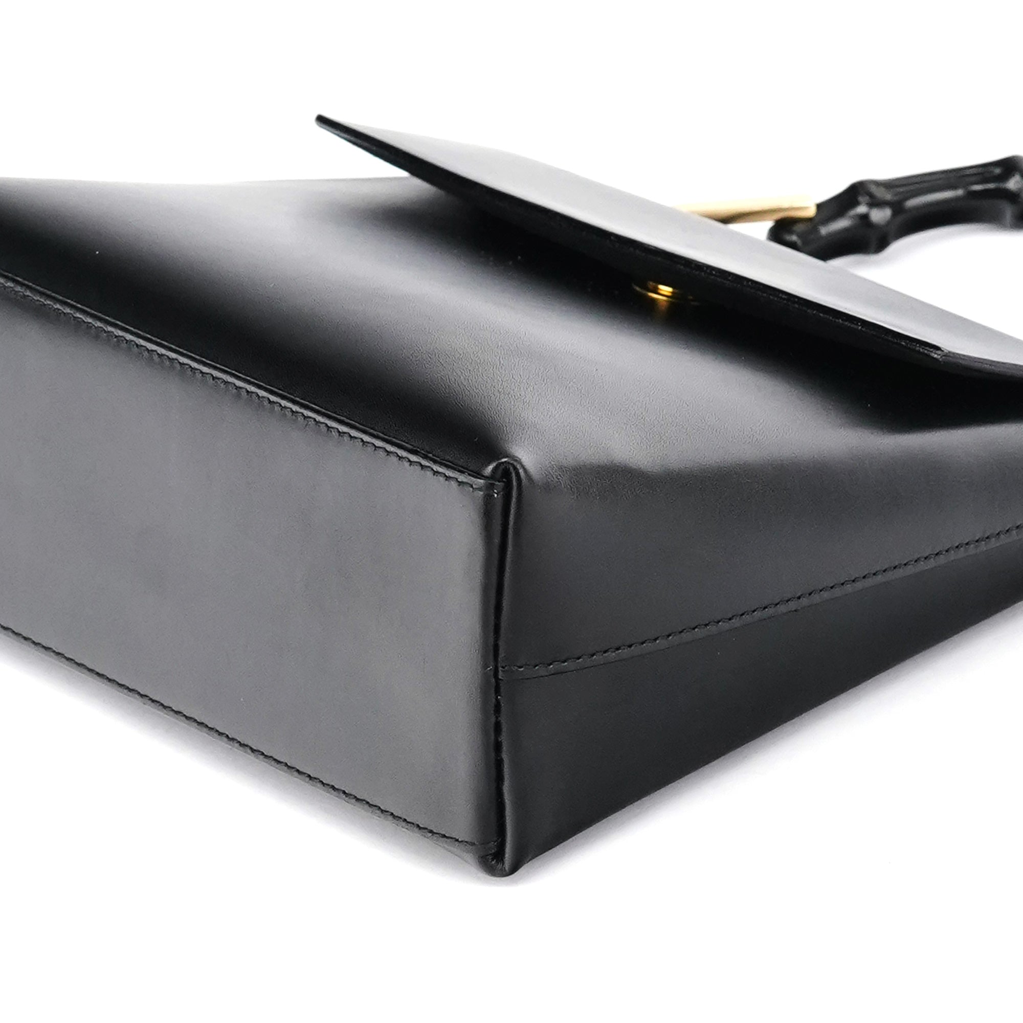 Black Leather Bamboo Flap Bag