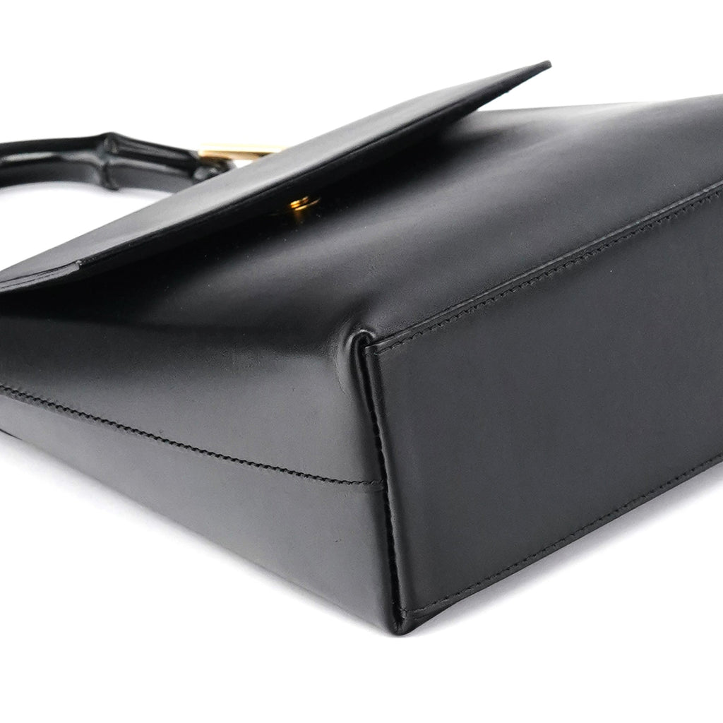 Black Leather Bamboo Flap Bag