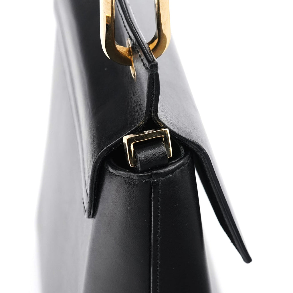 Black Leather Bamboo Flap Bag