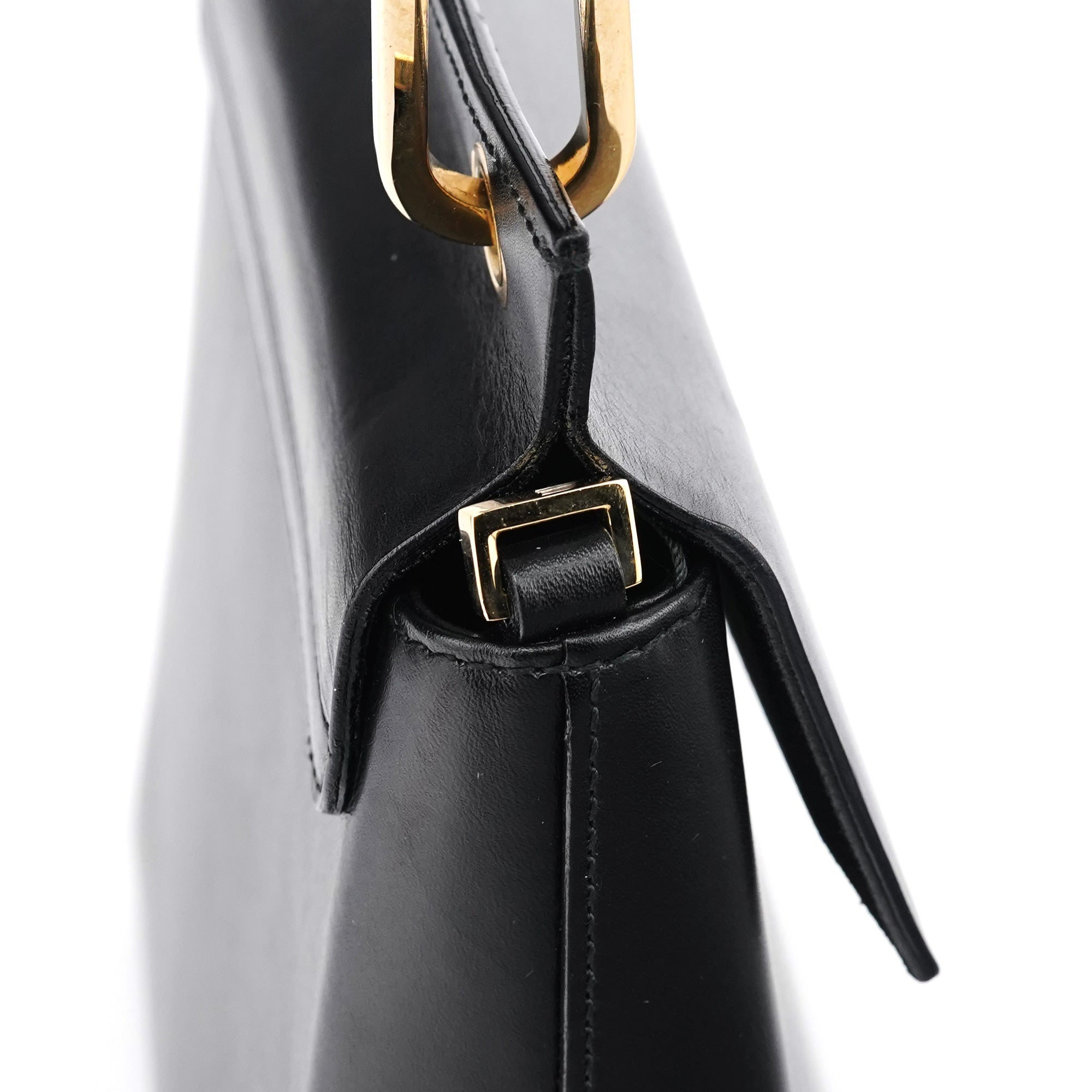 Black Leather Bamboo Flap Bag