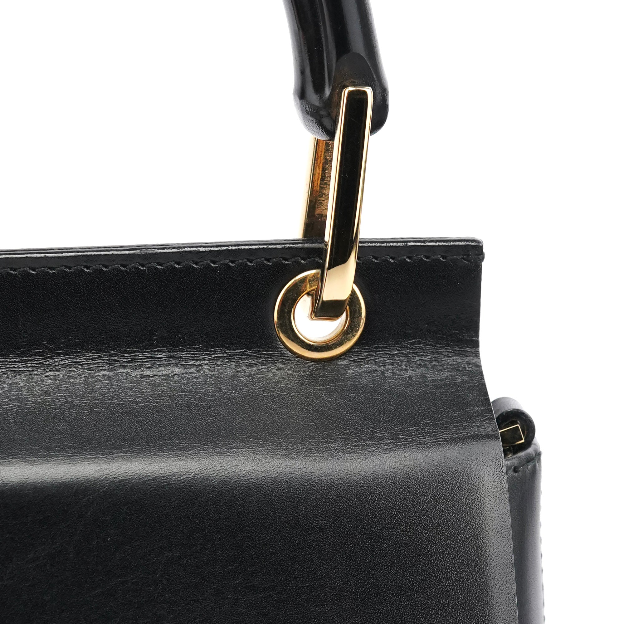 Black Leather Bamboo Flap Bag