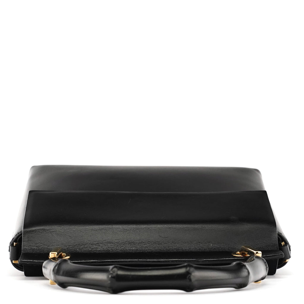 Black Leather Bamboo Flap Bag