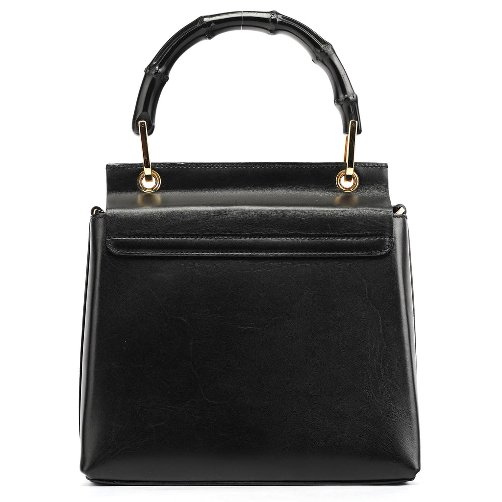 Black Leather Bamboo Flap Bag