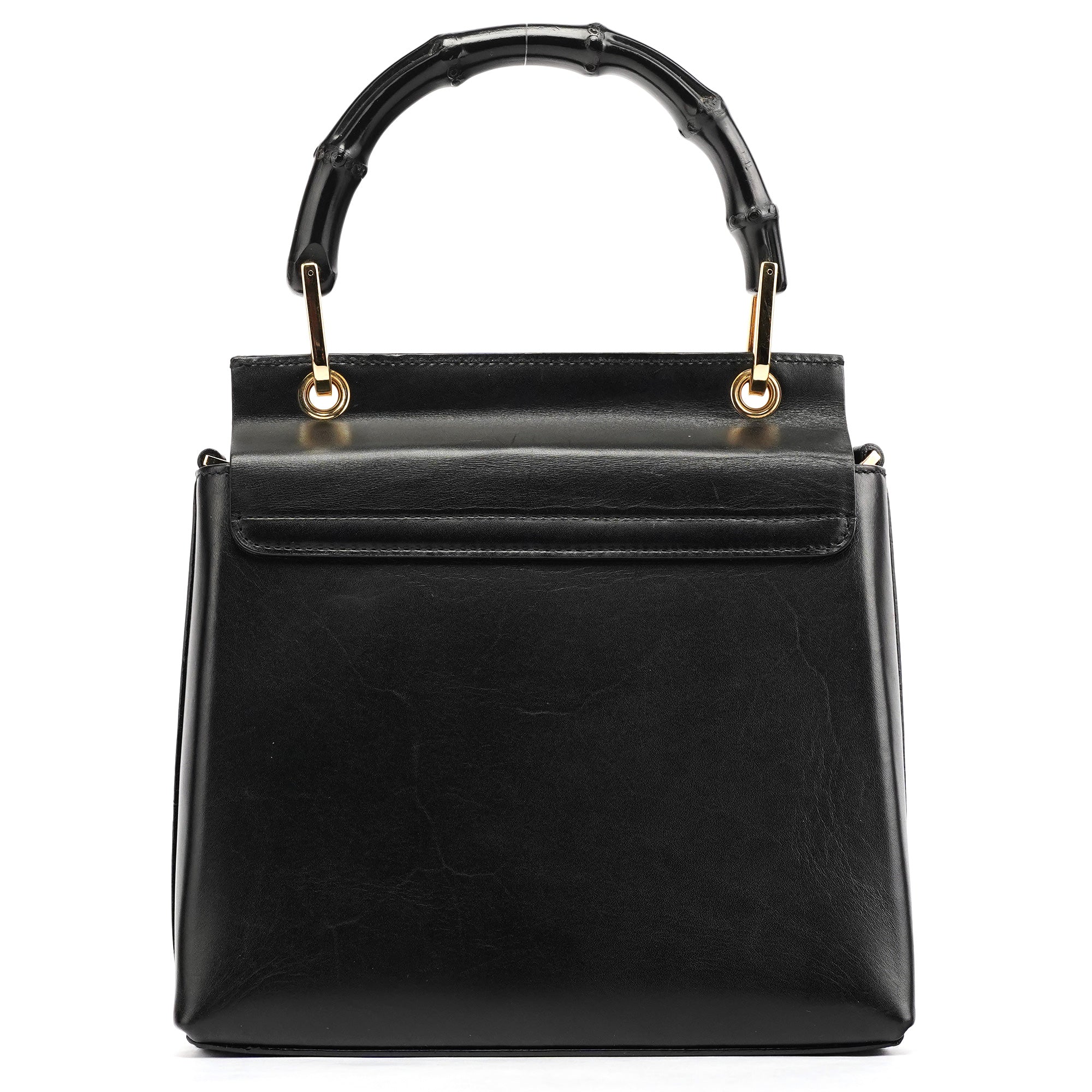 Black Leather Bamboo Flap Bag