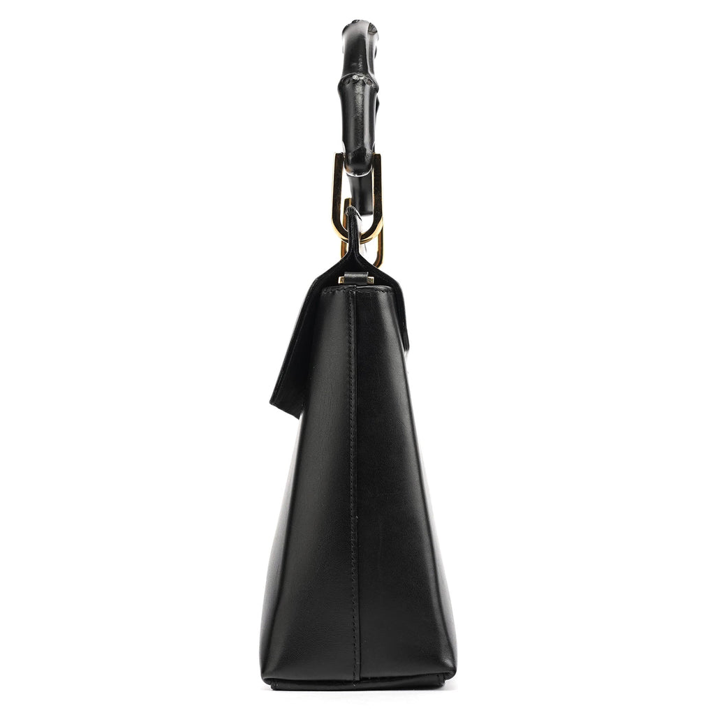 Black Leather Bamboo Flap Bag