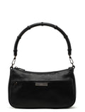 Black Leather Bamboo Hobo Bag