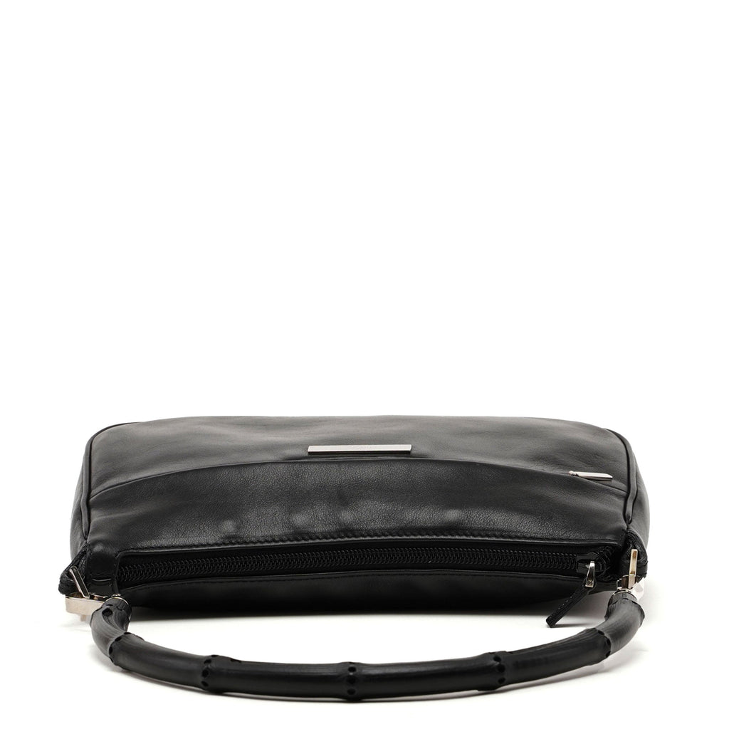 Black Leather Bamboo Hobo Bag