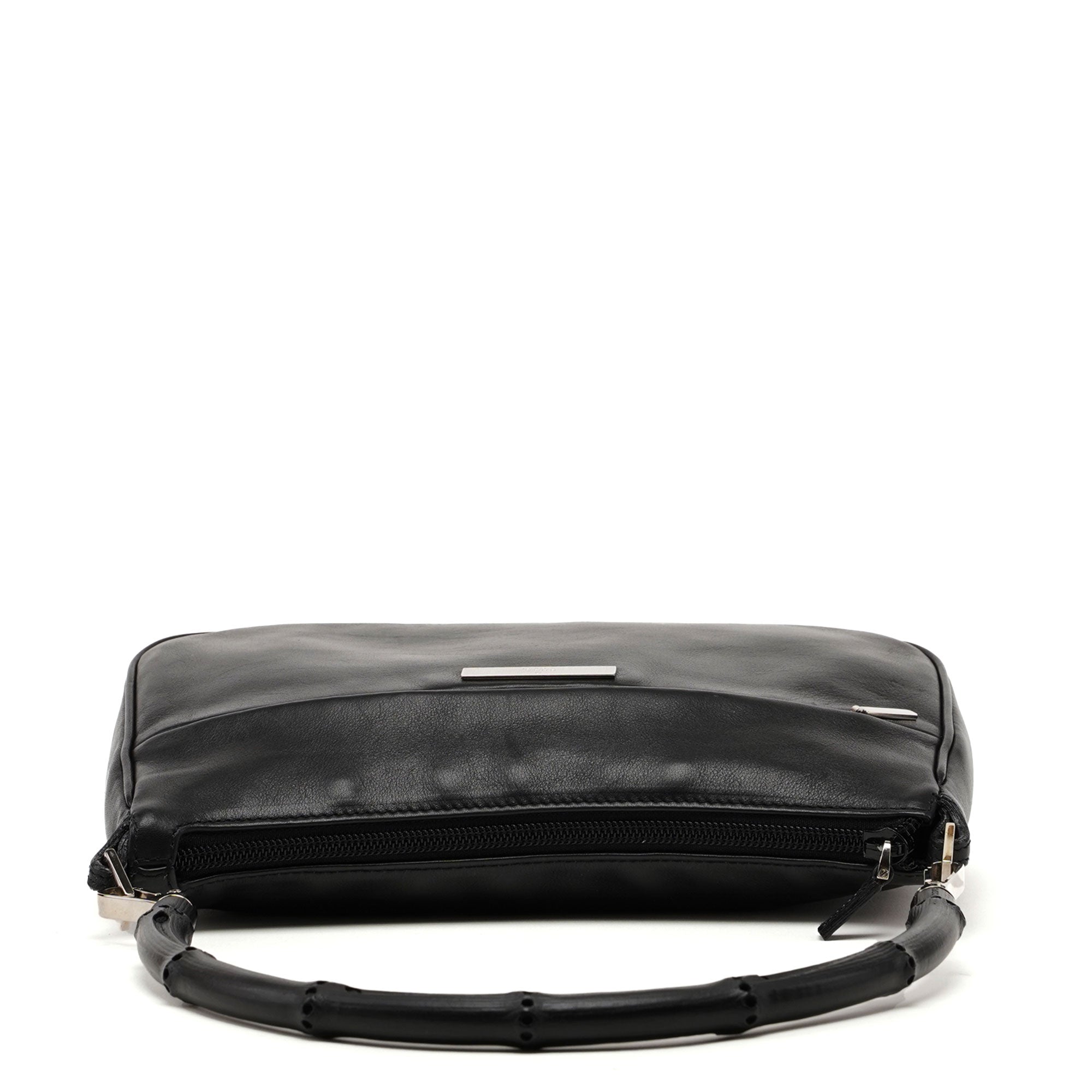 Black Leather Bamboo Hobo Bag
