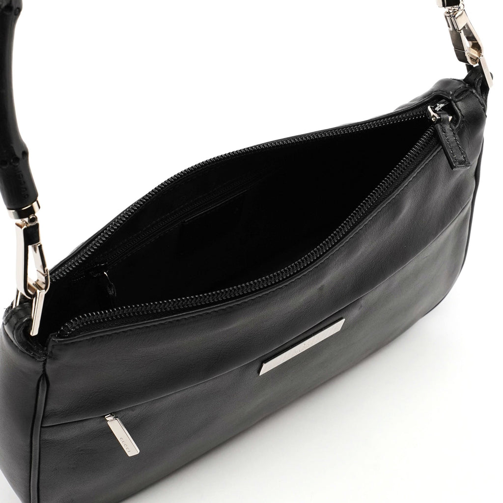 Black Leather Bamboo Hobo Bag