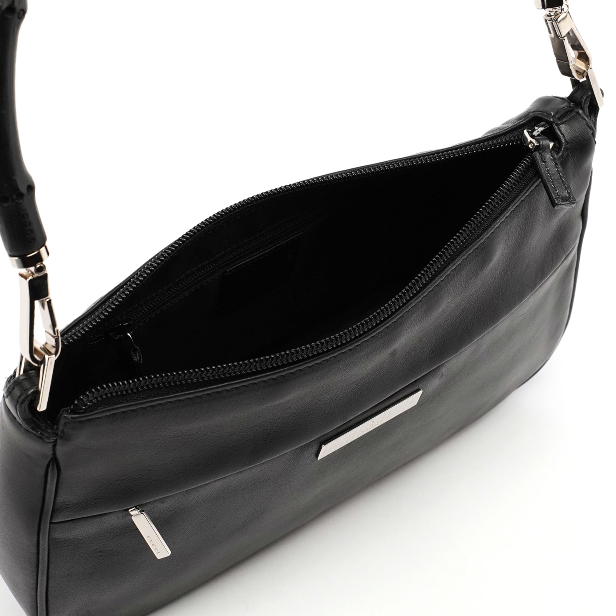 Black Leather Bamboo Hobo Bag