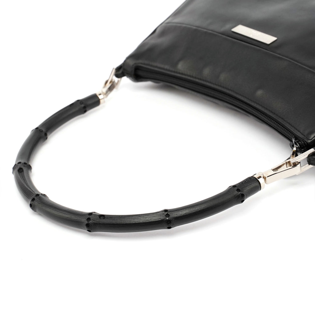 Black Leather Bamboo Hobo Bag