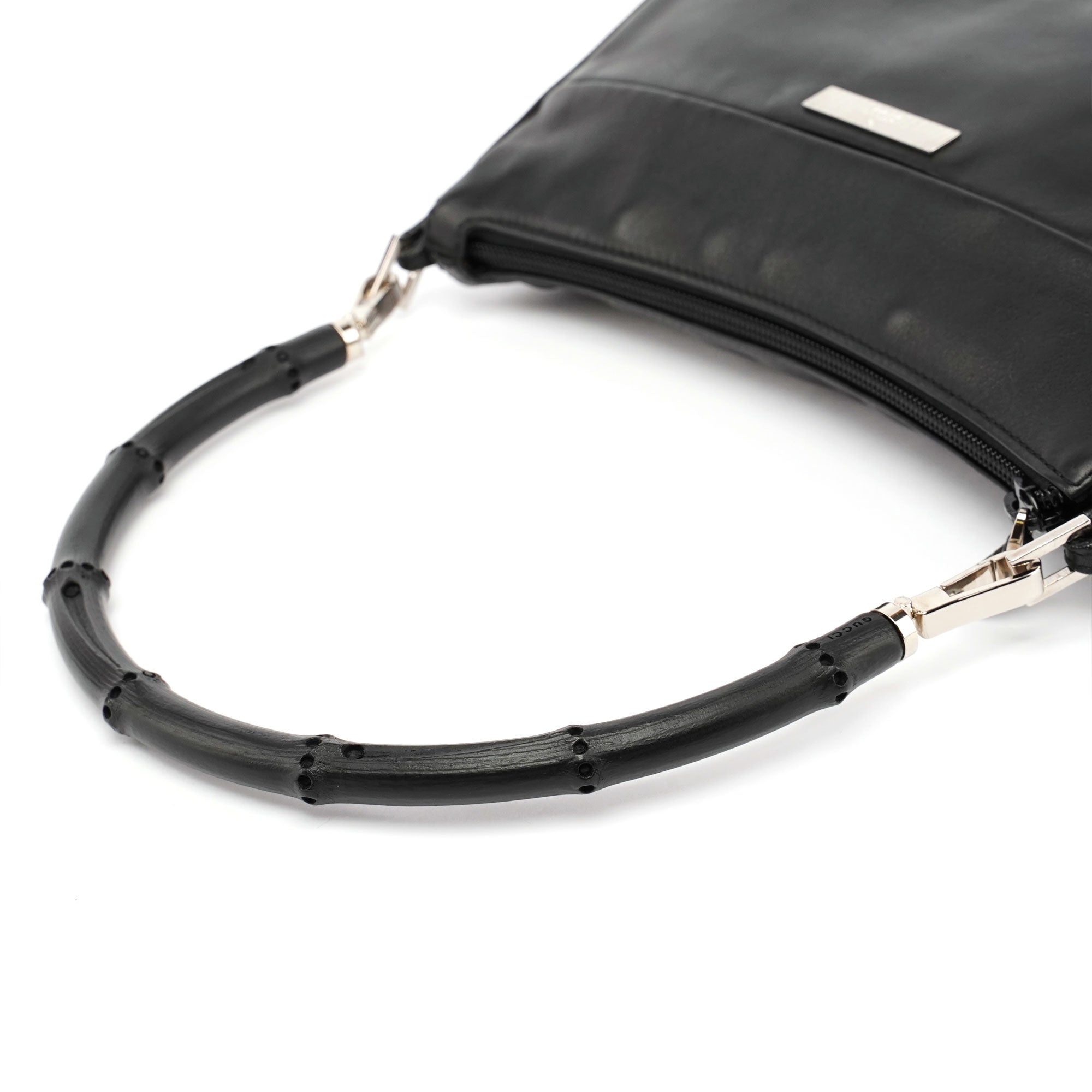 Black Leather Bamboo Hobo Bag