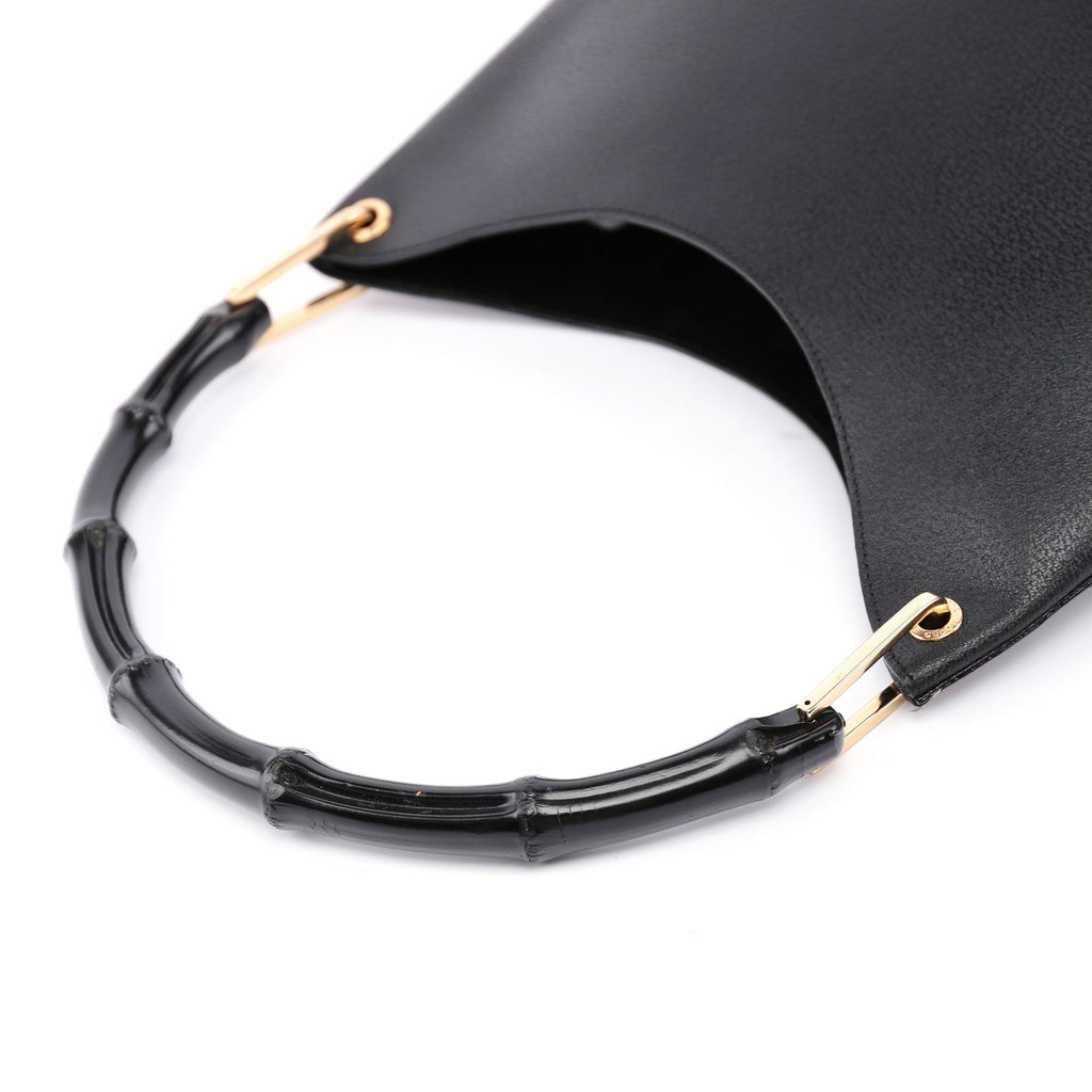 Black Leather Bamboo Hobo Bag