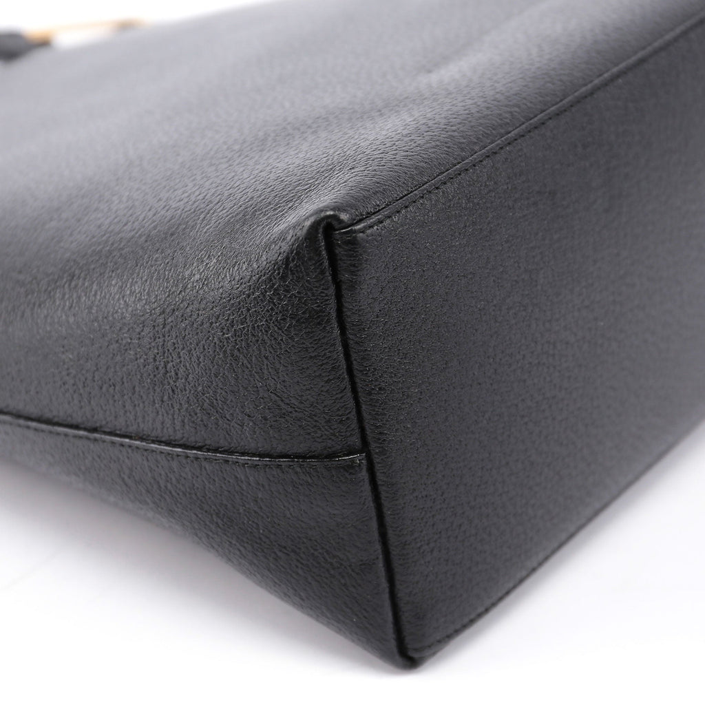Black Leather Bamboo Hobo Bag
