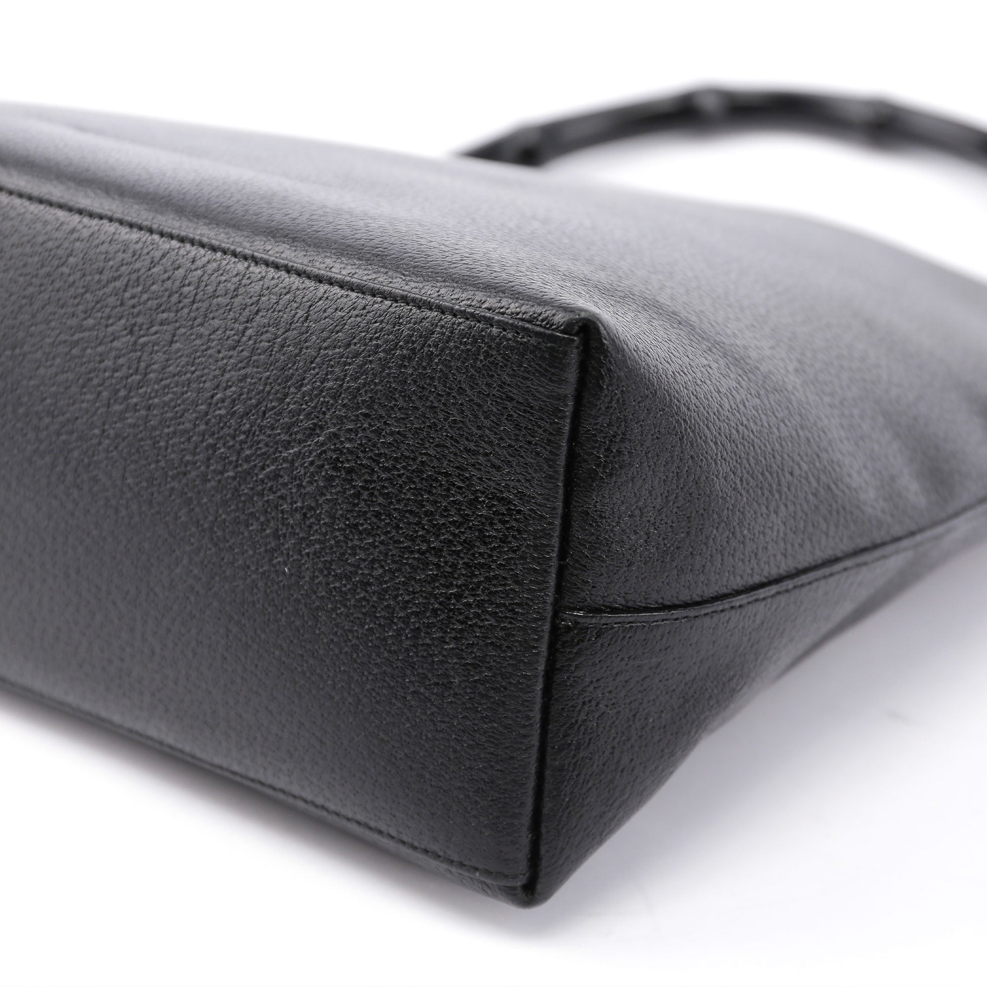 Black Leather Bamboo Hobo Bag