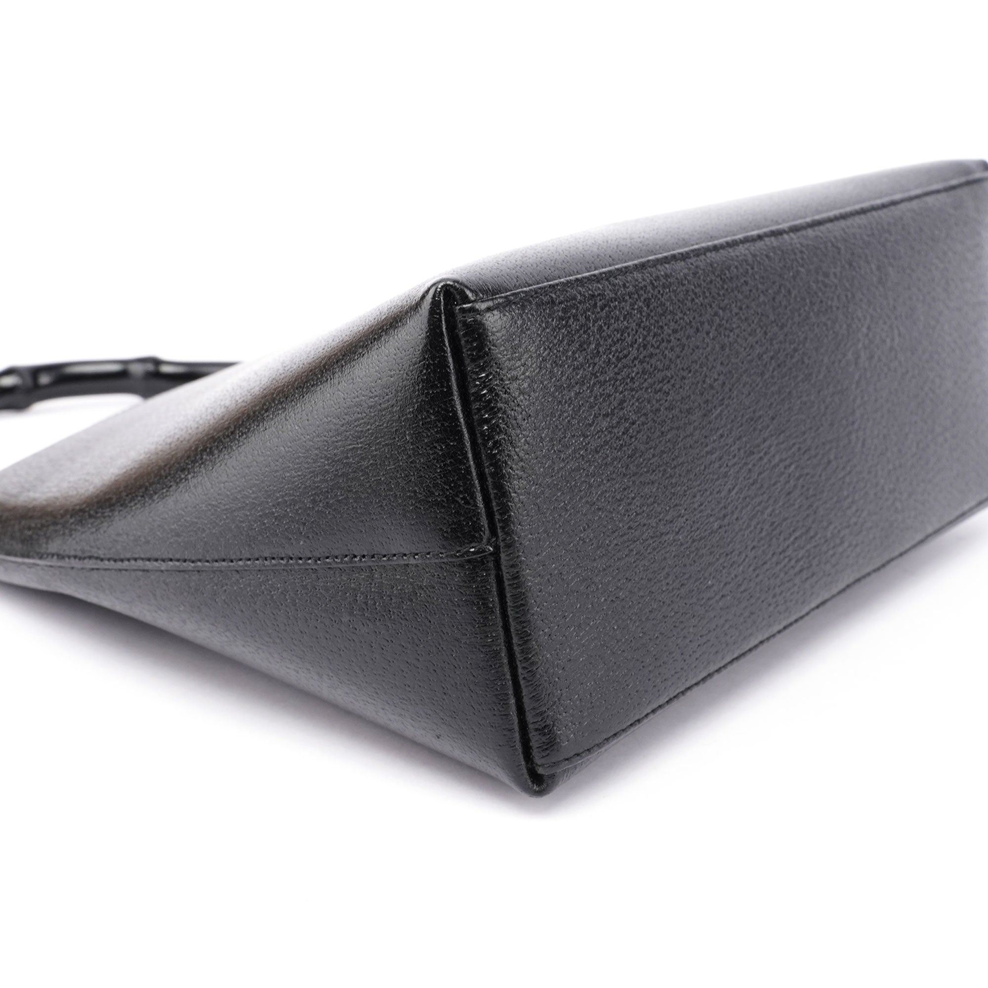 Black Leather Bamboo Hobo Shoulder Bag