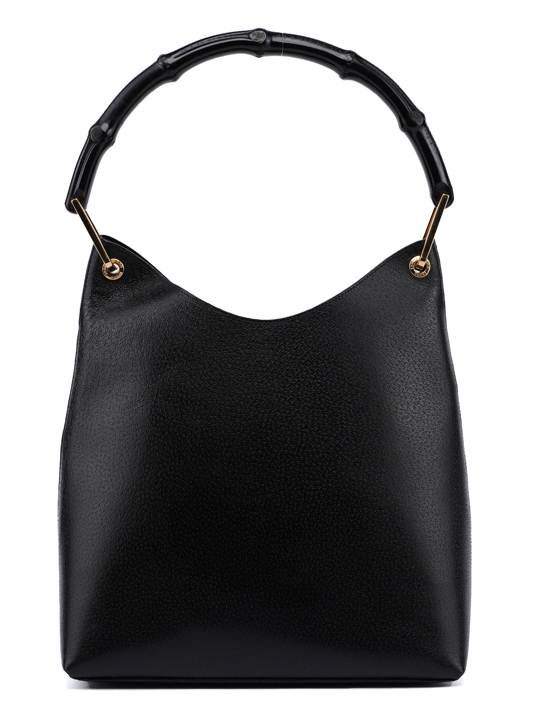 Black Leather Bamboo Hobo Shoulder Bag