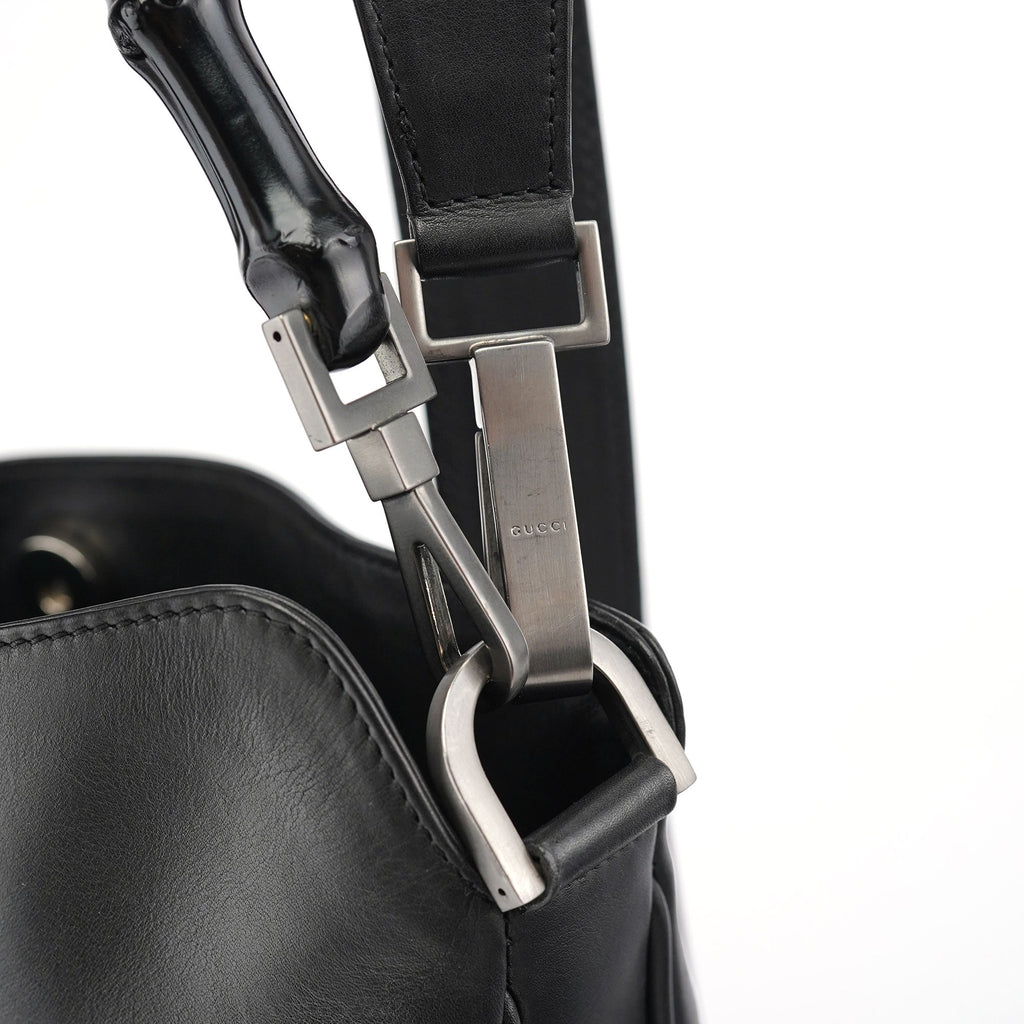 Black Leather Bamboo Shoulder Bag