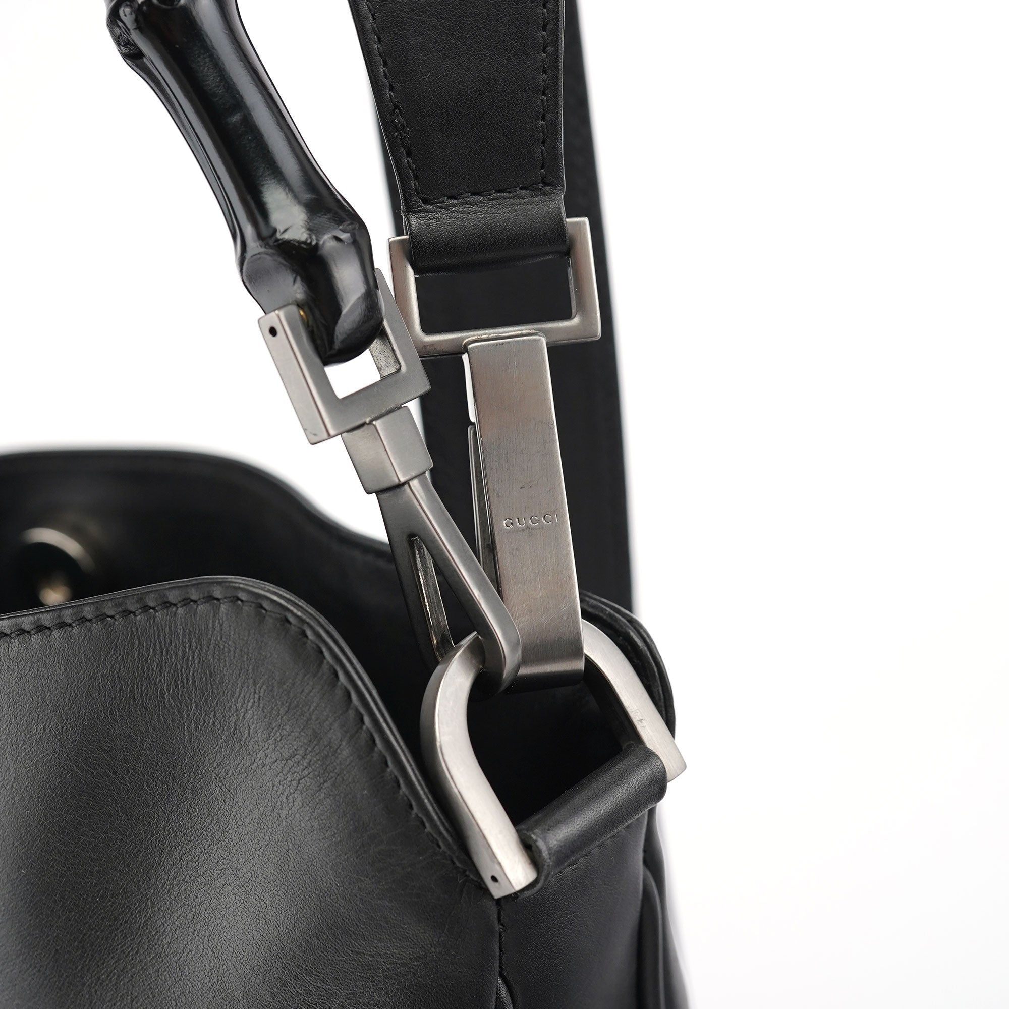Black Leather Bamboo Shoulder Bag