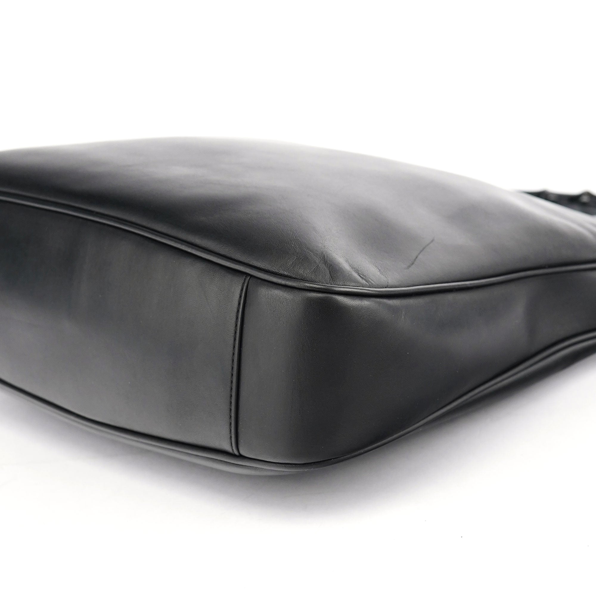 Black Leather Bamboo Shoulder Bag