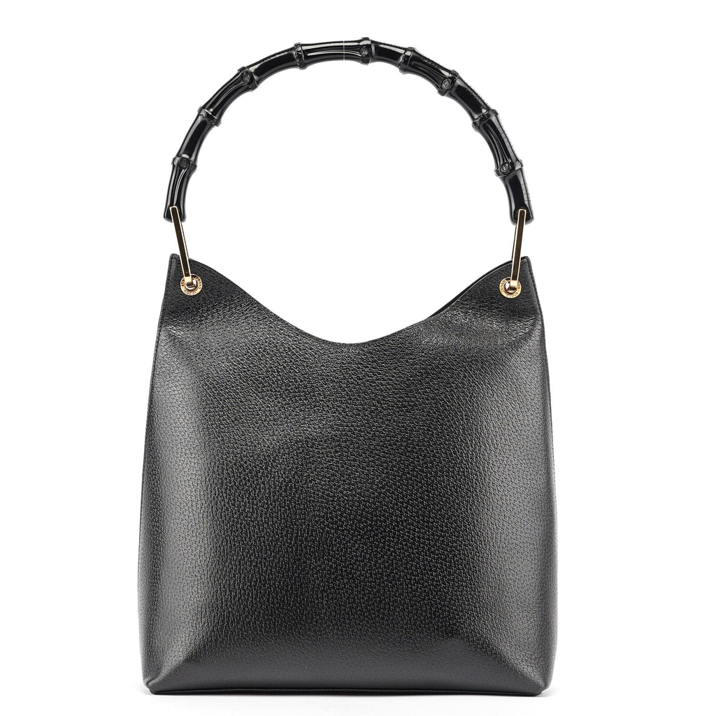 Black Leather Bamboo Shoulder Bag